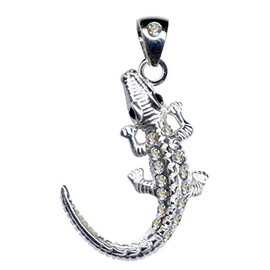 51094 Crocodile Pendant Real Silver 925 with Zirconia Art Nouveau Design Stone Colour Clear White Black, Sterling silver 925, zirconia stones, Zirconia crystal rhinestone