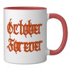 October Forever Jack-O-Lantern Head Flaming Forest Ceramic Mug, Red/White