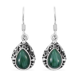 Dangle Earrings, 925 Sterling Silver Earrings for Women, Pear Malachite Earrings, Silver Earrings for Women Gift