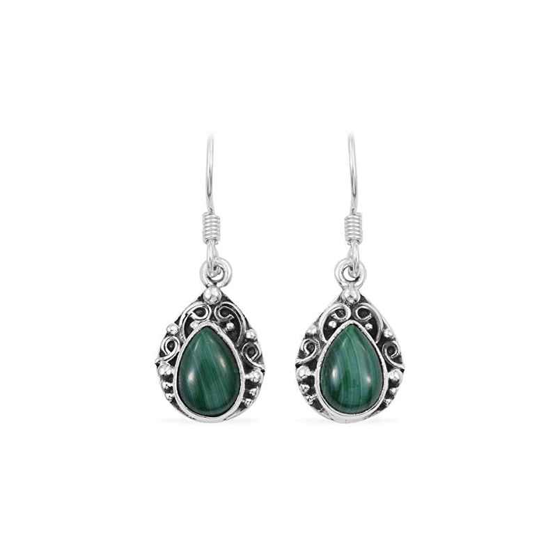 Dangle Earrings, 925 Sterling Silver Earrings for Women, Pear Malachite