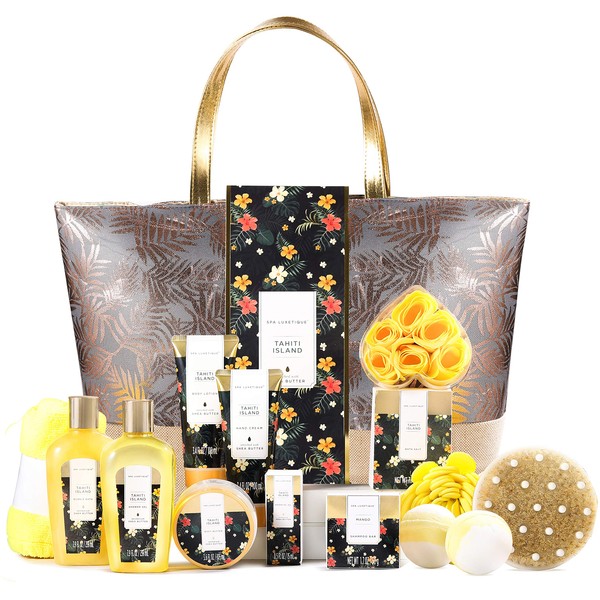 Spa Gifts Basket, Spa Luxetique Spa Gift Set for Women, 15pcs Luxury Self Care Basket Set Includes Bath Bombs, Essential Oil, Hand Cream, Bath Salt and Luxury Tote Bag, Mother's Day Gift Set for Mom