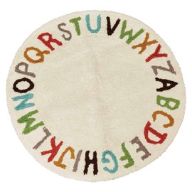 Creative Co-Op DF2383 38" Round Cotton Tufted Alphabet Rug, Multicolor