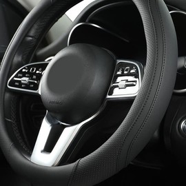 Car Steering Wheel Cover, Leather Steering Wheel Cover Black Universal 14.5-15 Inch Microfiber Leather Anti-Slip Breathable Auto Steering Wheel Covers Accessories for Men Women