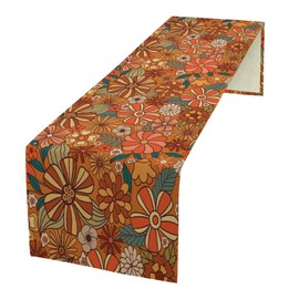 Vintage Floral Table Runner Boho 70s Style Retro Flower Hippie Groovy Pattern Dinner Runner for Home Kitchen Dining Table Party Holiday Decor 13"x36"