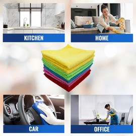 1ABOVE 10 Pack Microfibre Cleaning Cloths,Multifunctional,Highly Absorbent, Lint-Free, Washable Dusters for, Home, Kitchen, Car, Windows, Motorbike and Office (30x30cm)