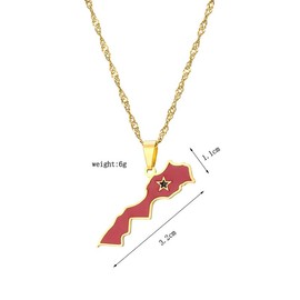 Mgutillart Fashion Stainless Steel Kingdom of Morocco Map Pendant Necklace(Gold)