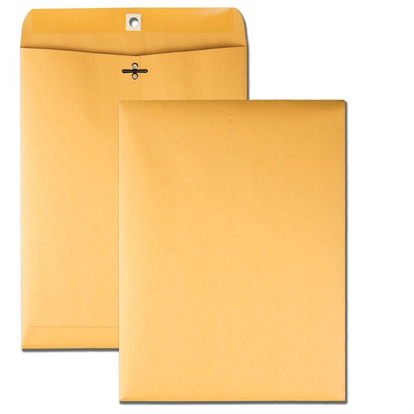Quality Park 9" x 12" Clasp Envelopes, Brown Kraft, Gummed Flap, 100/Box (QUA37790)