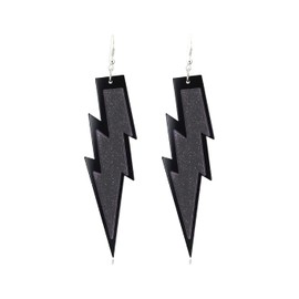 Sparkle Glitter Sequins Lightning Bolt Earrings for Women Acrylic Exaggerated Flash Statement Earrings 80's Party Jewelry-black