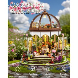 OurMiao Miniature House Kit Hanging Garden, DIY Miniature Dollhouse Kit for Adults with Furniture & LED Lights, Wooden Craft Gifts for Adults Women Teens