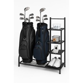 Golf Club Storage Rack with Shelves & Holders | Heavy-Duty Golf Bag Stand for 2 Bags | Golf Accessory Organizer for Garage, Home or Sports Room | Golf Bag Organizer by Lunai