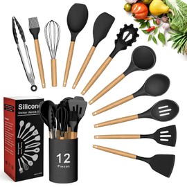Utensilios de Cocina de Silicona, 12 Piezas Juego de Cucharas para Cocinar Resistente al Calor y Antiadherente Herramientas, Cucharas de Silicona para