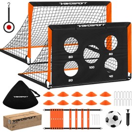 VAVOSPORT Paquete De 2 Porteras De Fútbol Para Niños Para Patio Trasero, 4 X 3 Pies, Equipo De Entrenamiento De Red De Fútbol Con Lente De Fútbol, Balón, Conos, Para Niños De 3 A 12 Años De Edad