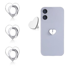 RANYUNSYZ 3Pcs Silver Heart Shaped Phone Finger Grip Hook Adhesive, Metal Phone Holder Charm Hook for DIY Hanging Supplies Phone Keychain Accessories, Stands Accessories