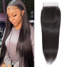 Fulang Hair 4x4 HD Lace Closure Brazilian Human Hair Free Part Closure Human Hair Straight Human Hair Closure for Black Women Natural Color Free Part