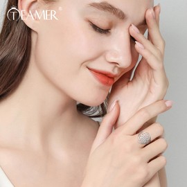 TEAMER Filigree Flower Ring Stainless Steel Elegant Bohemian Finger Ring Wedding Band Ring Exquisite Jewelry for Women, unknow