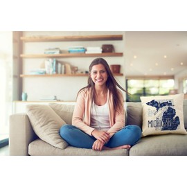 DrupsCo Michigan Pillow Covers 18x18 - Cotton Linen Michigan Throw Pillow Case, Michigan Decorative Pillow