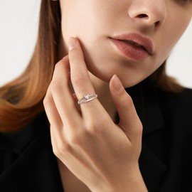 ALEXCRAFT Glitter Heart Rings Silver 925 Women's with Zirconia Adjustable Jewellery for Women Girlfriend Mum Engagement Promise Ring Jewellery