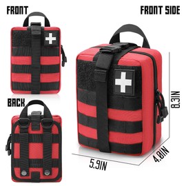VIIDOO Red Molle First Aid Pouch, Molle Medical Pouch Rip Away, Molle Ifak Pouch, Tactical EMT Pouch Bag Only for Hiking Survival Camping (Red)