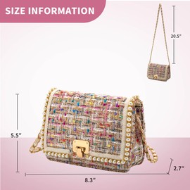 DFJXXX Shoulder Bag Chain Purse for Women, Fashion Clutch Crossbody Bag Retro Tweed Pearl Underarm Bag Square Satchel Handbag (black)