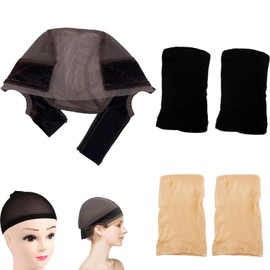 5 PCS Lace Front Wig Grip Cap, Wig Caps to Hold Wig in Place, Brown U-Shaped Velvet Lace Wig Cap, Comfortable and Adjustable Design for All-Day Wear, Including 2 Black and 2 Nude Mesh Caps