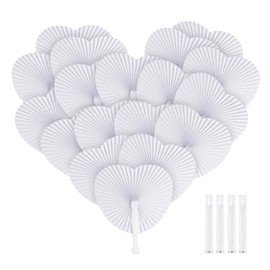 Sweelov Wedding Fans, Pack of 36 Paper Fans, Heart-Shaped White, Foldable Pocket Fans for Wedding, Guests, Gift, Wedding Decoration, Vintage
