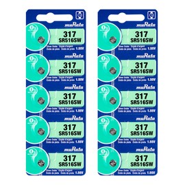 Murata 317 Battery SR516SW 1.55V Silver Oxide Watch Button Cell (10 Batteries)