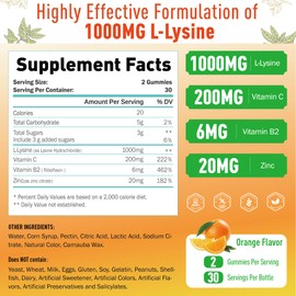 L-Lysine Gummies 1000 mg, Cold Sore Supplement with Immune Support for Lips & Oral, Chewable L Lysine Gummies for Adults & Kids, Boost Immune & Collagen, Non-GMO, Vegan, Gluten Free - 60 Counts