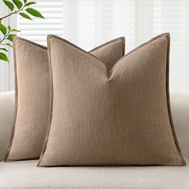 ANRODUO Pack of 2 Decorative Linen Pillow Covers Coco Brown Neutral Farmhouse Boho Soild Cushion Case Soft Accent Pillowcase for Couch Sofa Bedroom Living Room Home Decor 20 x 20 Inch