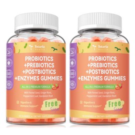 (2 Packs) Totaria Sugar Free 5-in-1 Probiotic Prebiotic Postbiotic Gummy, Probiotics for Women Men with Digestive Enzymes, Peppermint, Complete Immune, Gut & Digestive Support, Vegan Strawberry Flavor