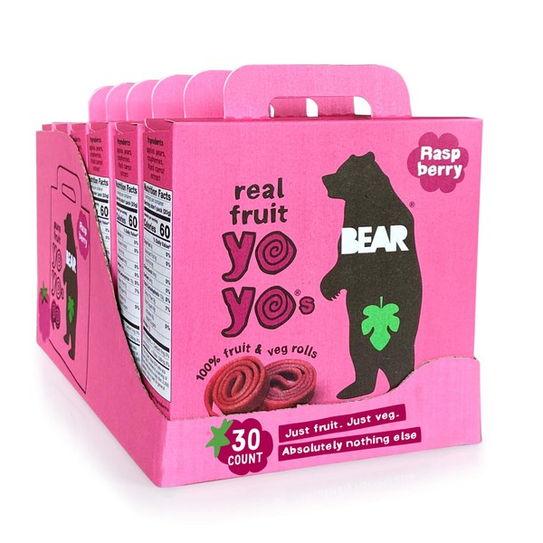 BEAR Real Fruit Snack Rolls - Gluten Free, Vegan, and Non-GMO - Raspberry – 30 Pack (2 Rolls Per Pack) - Healthy School And Lunch Snacks For Kids And Adults