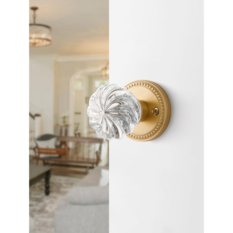 SORWDUERM 1 Pack Crystal Door Knobs Gold Door Knob Brushed