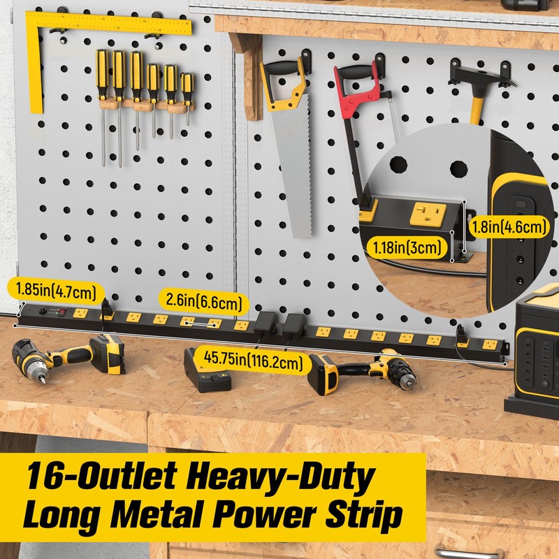 HHSOET 16 Outlet Long Power Strip, 10FT Heavy Duty Power