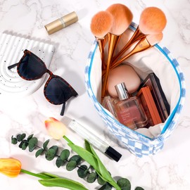 ZLFSRQ Checkered Makeup Bag for Women Large Cosmetic Bag Set Travel Toiletry Bag Makeup Pouch Bag for Purse Zipper Storage Bag Organizer Cute Small Aesthetic Girls Car Essentials Bag, Checkered 1Pcs L