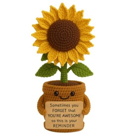 TheGifty Emotional Support Crochet Sunflower – Handcrafted Plush with 30 Uplifting Message Cards – Motivational, Self-Care & Funny Notes – Desk Decor Gift for Anxiety Relief, Birthday or Encouragement