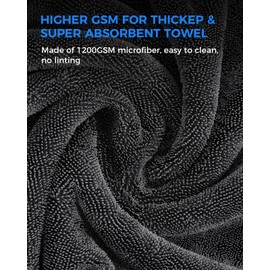 RAYBAO Car Drying Towel, Large Premium1200GSM, (16 * 24inch), Super Absorbent, Double Twist Pile & Edgeless Design, Magnetic Function, Microfiber Towel for Car Detailing, Grey