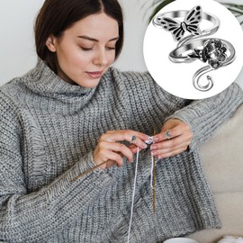 Ouligay Pack of 2 Crochet Ring Adjustable Crochet Ring Crochet Rings Finger Knitting Thimble Thread Guide Ring Finger Holder DIY Knitting Craft for Crochet Mother Gifts