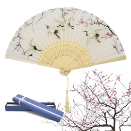 Faltbare Fächer Handfächer für Damen, Chinesische Stil Hand Faltfächer aus Bambus und Seide mit Quaste für Sommer Wanddekoration Dekoration Geburtstag Hochzeit Party Geschenk