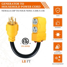 Kanayu 1.8FT 30 to 20 Amp 110V Generator Distribution Adapter Compatible with NEMA L14-30P to NEMA 4X 5-20R/ 5-15R, 4 Prong Generator Locking to Four Household Outlet with 20 Amp Circuit Breaker