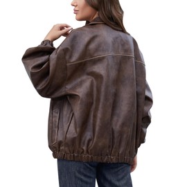 Bakyarder Womens Oversized Y2K Faux Leather Jackets Vintage Plus Size Fashion Motorcycle Coats Fall Fashion Outfits 2024 Coffee Large