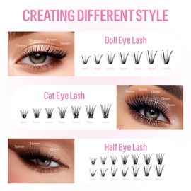 FREEORR Lash Extension, 280Pcs DIY Lash Clusters,Natural D Curl Cluster Extensions, 9-16mm Clusters Eyelash Extensions, Wispy Fluffy Individual Lashes for Self Application