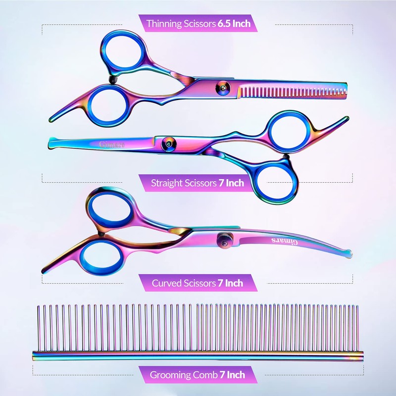 Gimars Dog Grooming Scissors Kit Professional 4CR with Safety Round