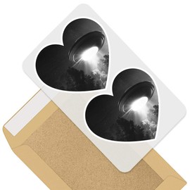 Awesome 2 x Heart Stickers 10 cm - BW - Cool Alien Spacecraft UFO Space Sci-Fi Fun Decals for Laptops,Tablets,Luggage,Scrap Booking,Fridges #40977