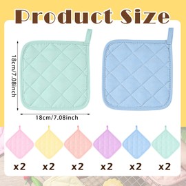 Bokon 12 Pcs Pot Holders for Kitchen, Pastel Potholders Sets, Heat Resistant Cotton Hot Pad Oven Mitts Trivet with Hanging Loops for Baking Cooking