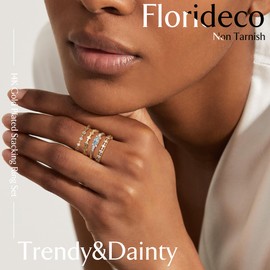Florideco Stackable Gold Rings for Women Non Tarnish Thin 14K Gold Plated Thumb Rings Dainty Blue Cubic Zirconia Promise Wedding Bands Engagement Stacking Rings Gold Ring Set Size 5