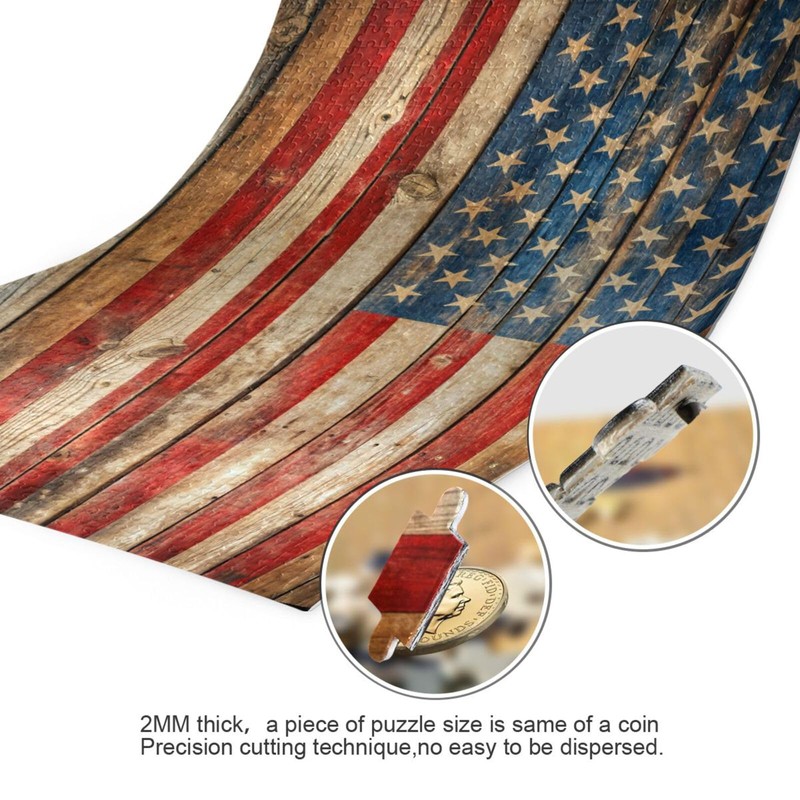 PDZRMY Rustic American Flag Board Jigsaw Puzzle for Adults 1000
