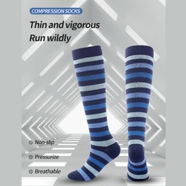 Linghe 5 Pairs Compression Stockings for Women, Support Stockings, Thrombosis Stockings, High Women, are the Best Support for Sports, Running, Pregnant Women, Colour strips.