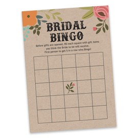 Inkdotpot Bridal Wedding Shower Bachelorette Party Bulk Blank Square Fill In Gift Ideas 50 Rustic Kraft Floral Bingo Game Cards