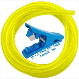 CTRICALVER 2.5x5mm Petrol Pipe, Universal Fuel Line Hose Tube, 5m, Yellow, Polyurethane (PU), with Pipe Cutter, for Mower Strimmer, Chainsaws, Blowers, Pressure Washers