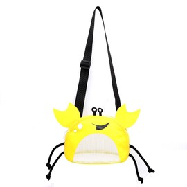 CAREOR Creative Beach Zipper Bag, Portable Crab-Shaped Mesh Beach Bag with Adjustable Shoulder Straps for Shell Sea Pool Toy (Yellow)