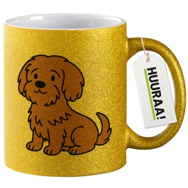 Huuraa Glitzer Kaffeetasse Havaneser Havi Comic Geschenk 330ml Gold Havaneser Geschenkidee